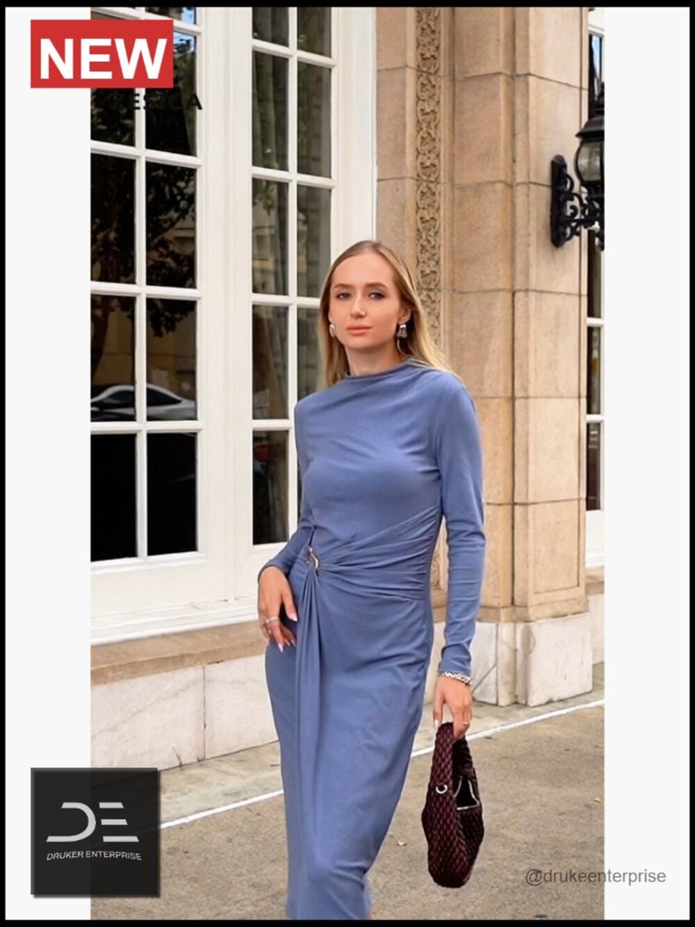 Long Sleeve Mock Neck Bodycon Midi Dress Cocktail Party Wedding Guest - Picture 7 of 7